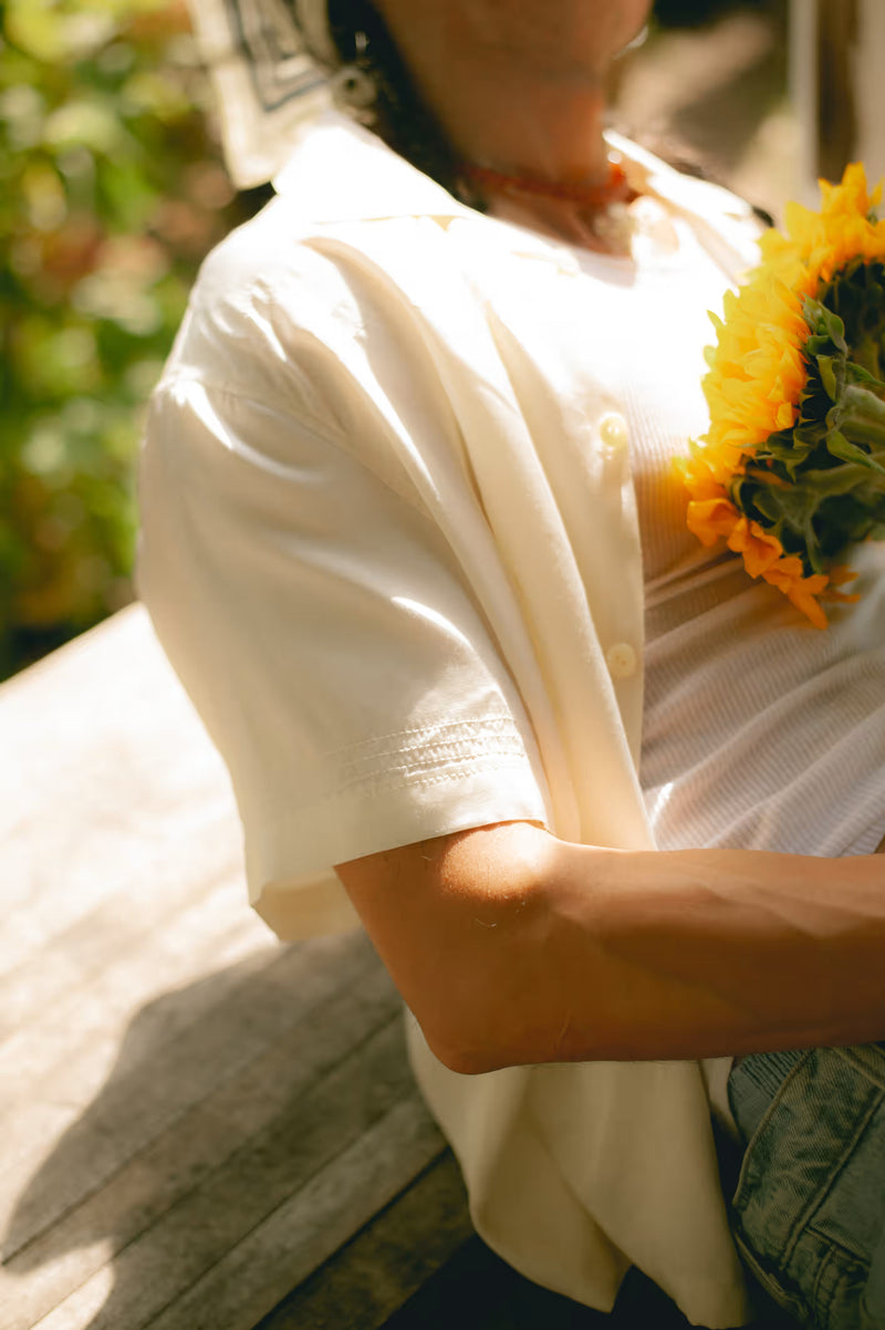 Western Silk Camp Shirt in Ivory