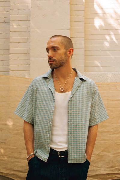 Plaid Camp Shirt in Light Blue