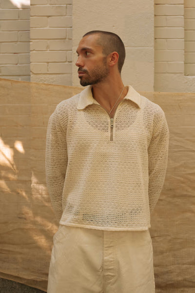 Crochet Quarter Zip in Ivory
