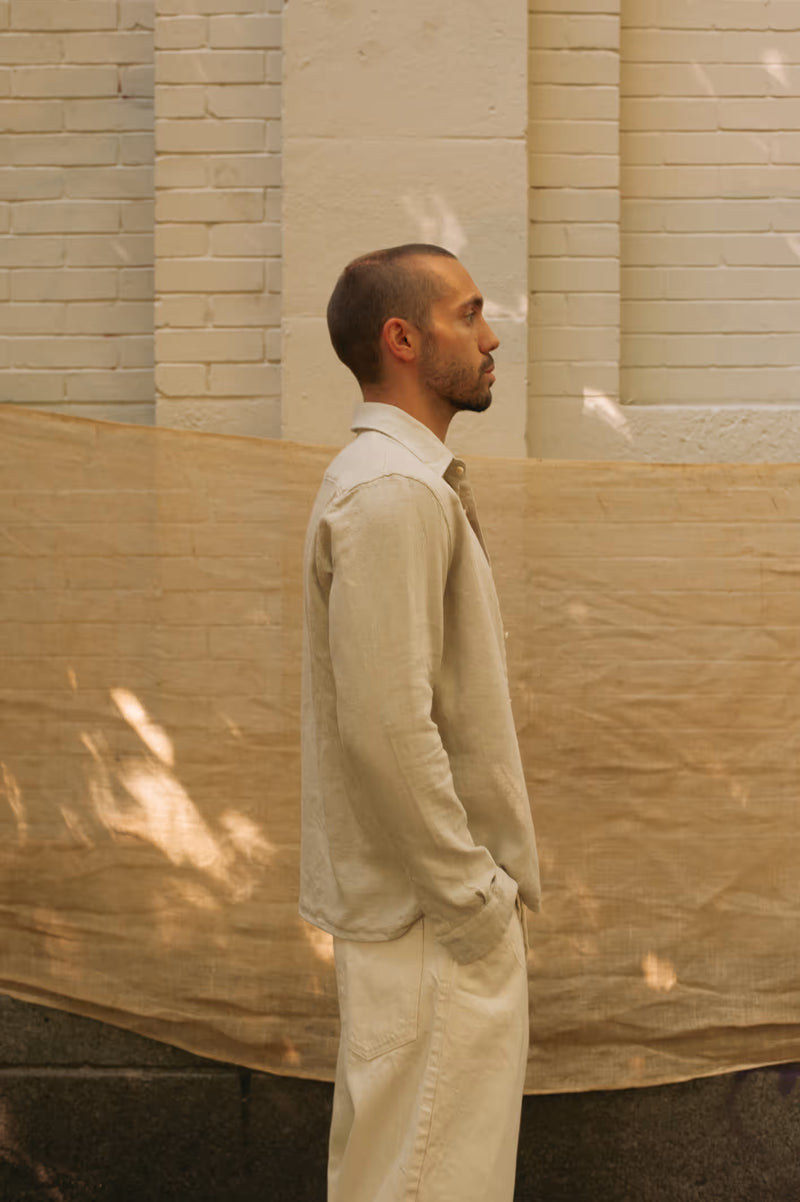 Linen Blend Flannel Shirt in Sand