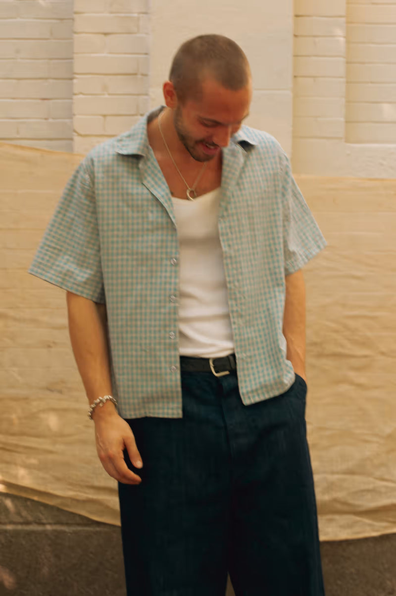 Plaid Camp Shirt in Light Blue